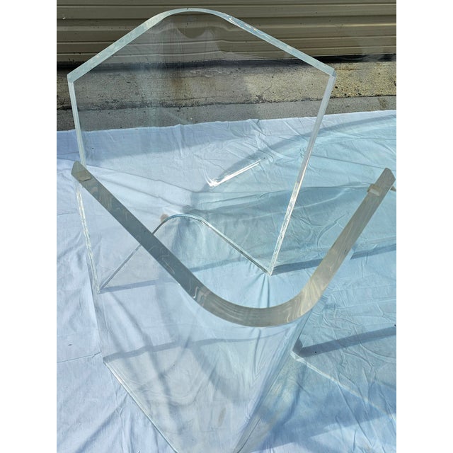 Vintage Oval Beveled Glass Top on 4 "V" Lucite Legs Dining Table For Sale - Image 4 of 6