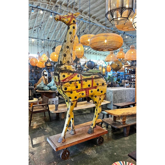 Vintage Indian Festival Giraffe Sculpture on Wheels For Sale - Image 4 of 6