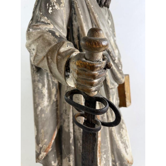 Antique Statue of Saint Paul in Solid Oak For Sale - Image 4 of 14