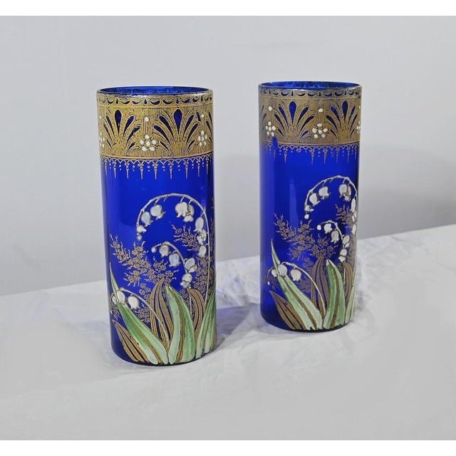 Pair of rollers of the Legras factory, dating from the end of the 19th century. from a beautiful midnight blue glass to...