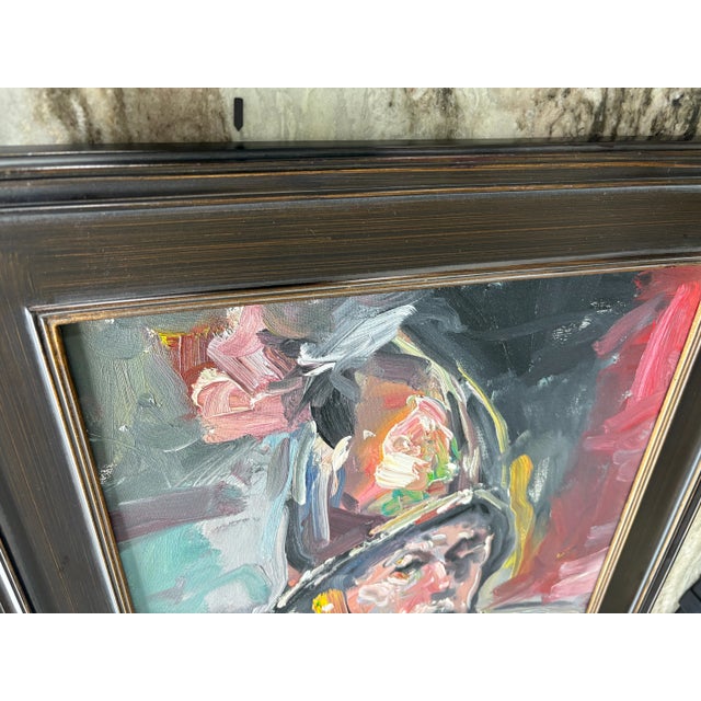 Black 2018 Abstract Oil Portrait “The Helmet” by Jose Trujillo in Dark Wood Frame For Sale - Image 8 of 14
