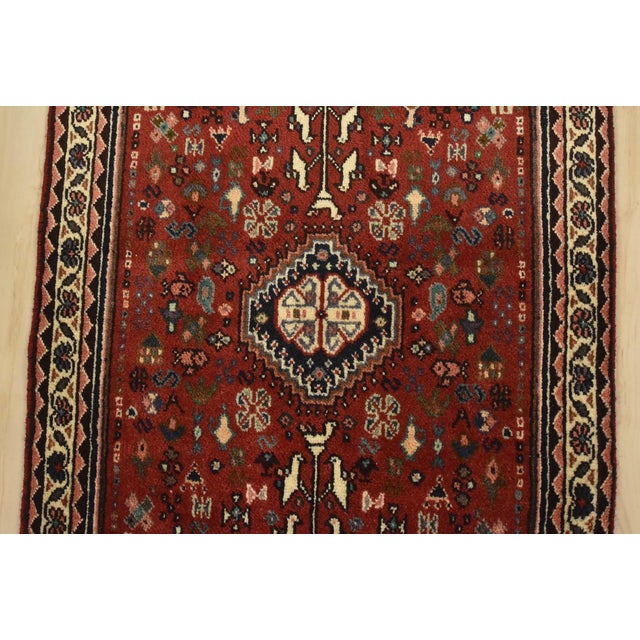 2000 - 2009 Abadeh Runner 2’2” X 5′ Red Wool Vintage Tribal Hand-Knotted Oriental Rug For Sale - Image 5 of 10