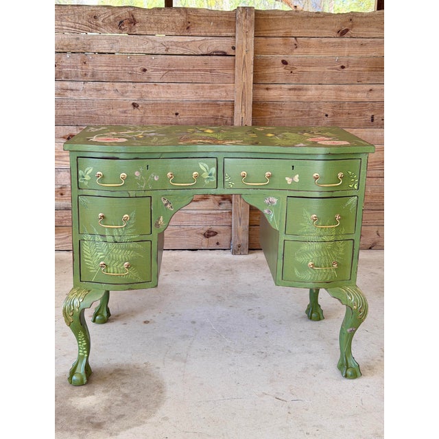 Antique Solid Wood Vanity or Console – Custom Hand-Painted Boho Tropical Décor For Sale - Image 10 of 12