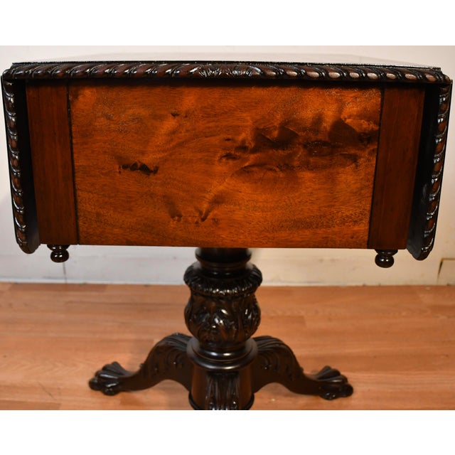 1910s Antique American Empire Mahogany Pembroke Drop-Leaf Work Table / Side Table For Sale - Image 12 of 18