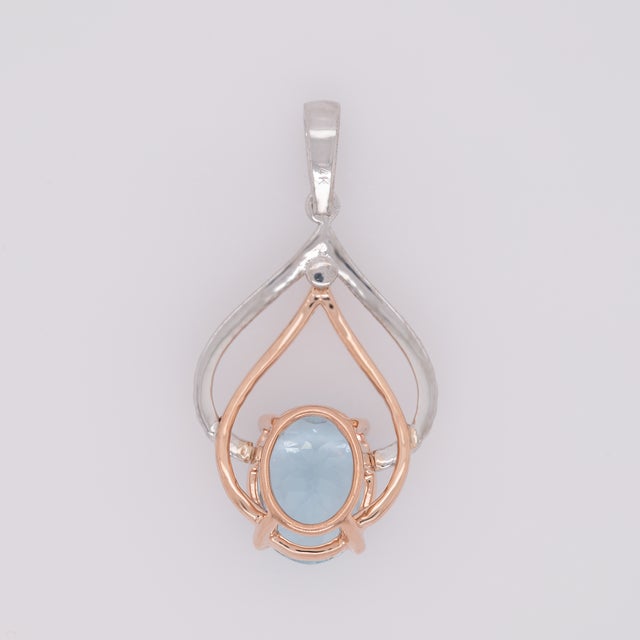 Metal 2.9Ct Aquamarine Pendant With Natural Diamond Accents: Solid 14k Gold, 11x9m For Sale - Image 7 of 7