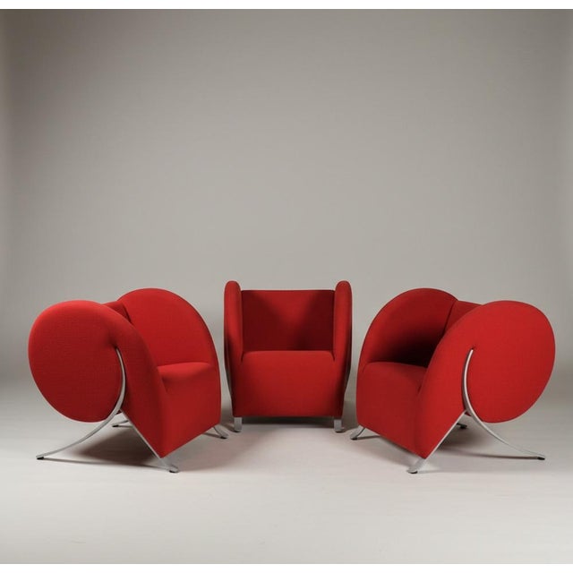 Mid-Century Modern Virgola Red Chairs by Yaacov Kaufmann for Arflex, 1991, Set of 3 For Sale - Image 3 of 13