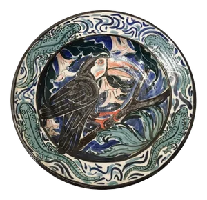 Hand Crafted Painted Tropical Style Large Vintage Artisan Ceramic Bowl