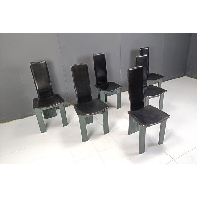 Black Italian Leather and Green Lacquer Dining Chairs, 1980s, Set of 6 For Sale - Image 8 of 12