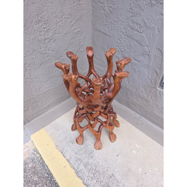 African Camel Headed Wood Base Stand For Sale - Image 3 of 10