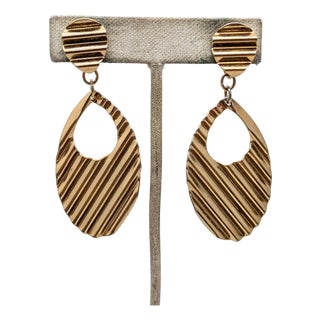 Vintage 1989 Signed Napier Goldtone Hoop Drop Clip Earrings-2 Pieces For Sale