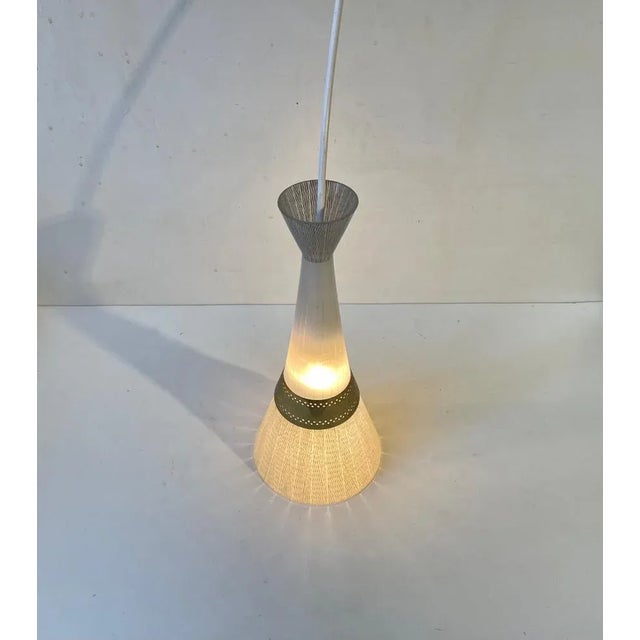 Mid-Century Modern Mid-Century Modern Italian Glass and Brass Pendant Light from Stilnovo, 1950s For Sale - Image 3 of 10