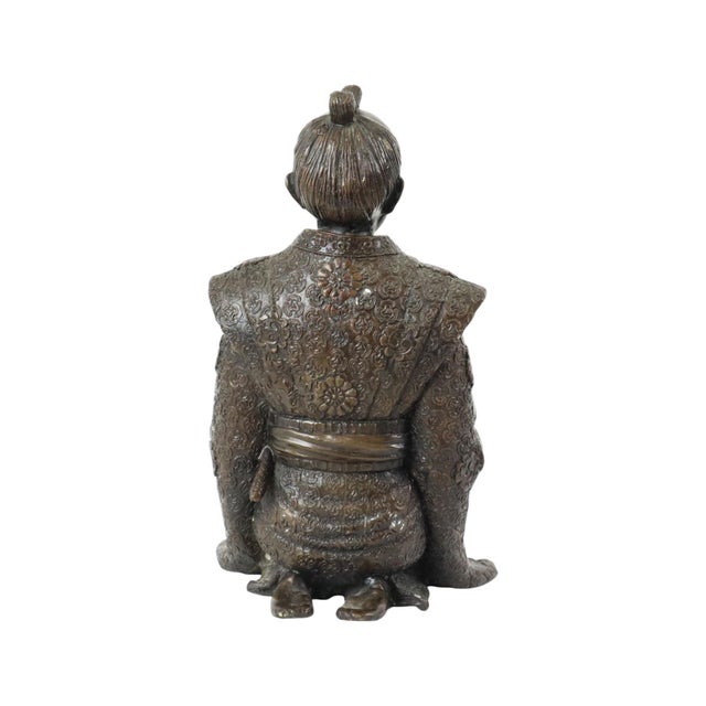 Japanese Artist, Bronze Sculpture of a Japanese Warrior Kneeling Samurai, 1950s, Bronze For Sale - Image 10 of 13