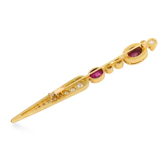 Vintage Ruby Diamond 18k Yellow Gold Brooch For Sale - Image 4 of 6