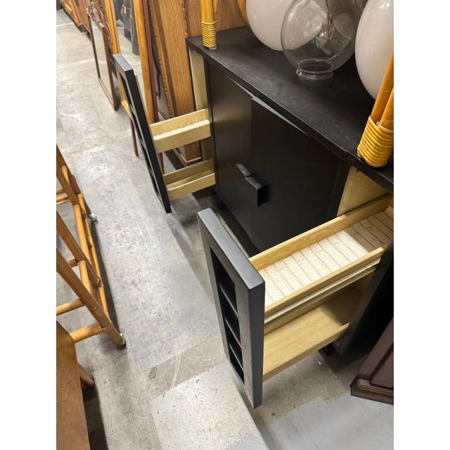 Mid Century James Mont Styled Black Lacquered & Glass Bar Cabinet & Tv Stand For Sale - Image 12 of 12