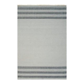 6x9 Ivory Flat Weave Wool Subtle Linear Texture Geometric Modern Carpet Rug For Sale