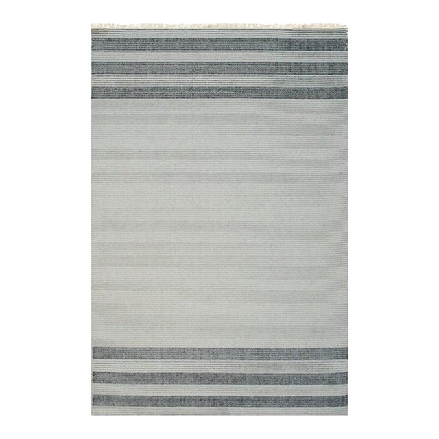 6x9 Ivory Flat Weave Wool Subtle Linear Texture Geometric Modern Carpet Rug For Sale