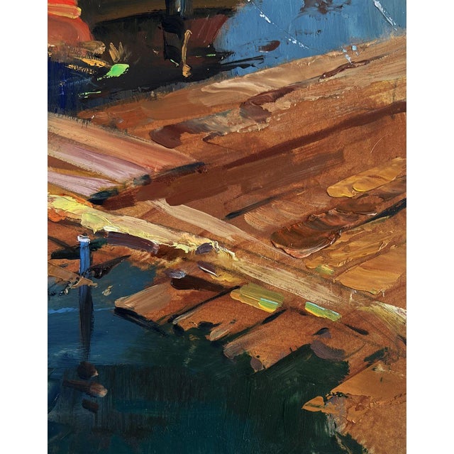 Blue Oil Painting Old Wooden Pier Leading Into the Sea Yuriy Suprunchuk For Sale - Image 8 of 9