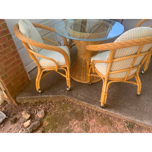 Vintage Set of 5 Pieces Bamboos and Rattan Dining Room Table and Chairs For Sale In Atlanta - Image 6 of 8