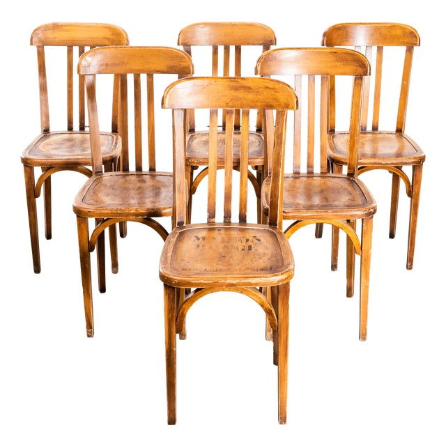 Upright Café Bentwood Dining Chairs from Delaroux, 1950s, Set of 6 For Sale