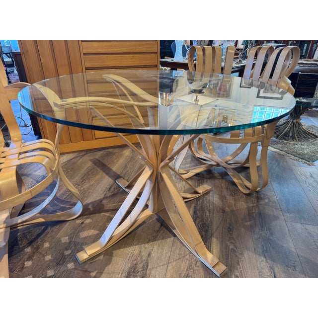 2 Frank Gehry Cross Check Chairs by Knoll Circa 1990 Featuring hard white maple veneer strips Gehry and Knoll Stamps on...