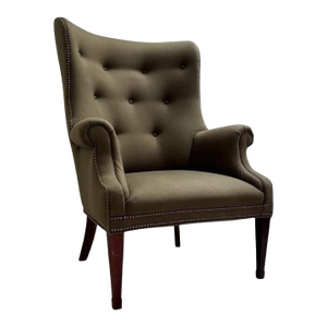 Early 2000s Hickory Chair Isaac Wing Chair in Olive Wool Felt Upholstery