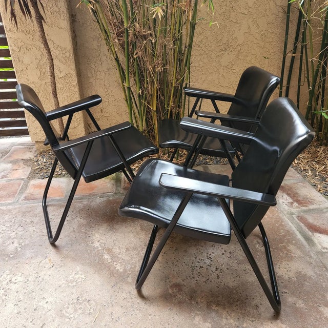 Metal Vintage Three Russel Wright Patio Folding Chairs For Sale - Image 7 of 9