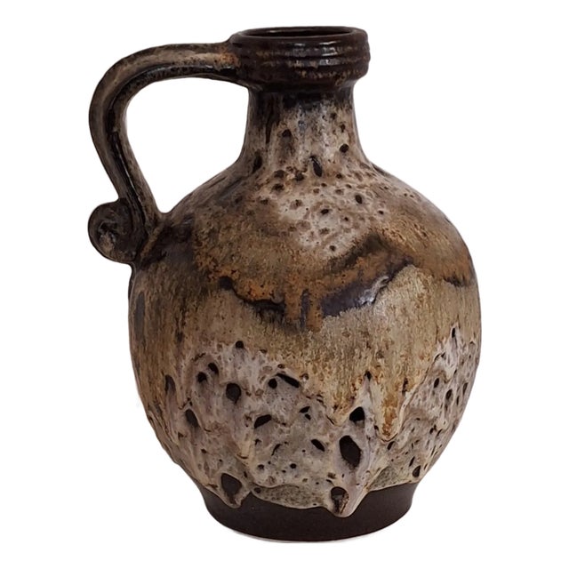 Vintage German Ceramic Vase with Beige-Brown Lava Glaze, 1970s For Sale