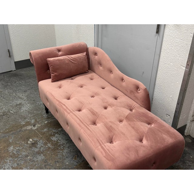 Hollywood Regency Blush Velvet Chaise Lounge For Sale - Image 9 of 12