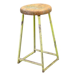 Industrial Stool with Pine Seat, Czech, 1940s For Sale