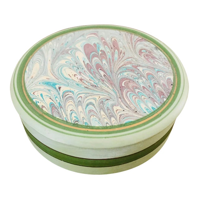 Vintage Marbled Green Ceramic Box For Sale