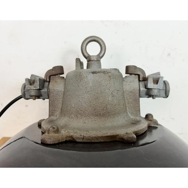 Industrial Black Enamel and Cast Iron Cage Pendant Light, 1960s For Sale - Image 14 of 18