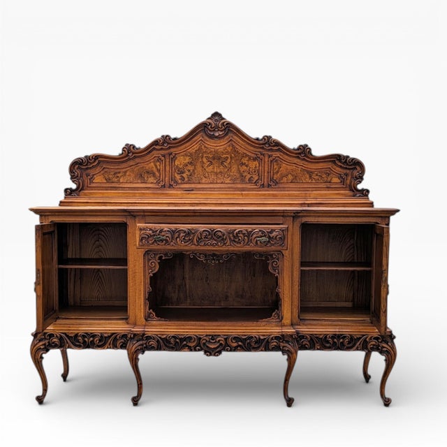 1940s Continental Carved Walnut Sideboard Cabinet With Sculptural Apron For Sale - Image 11 of 18