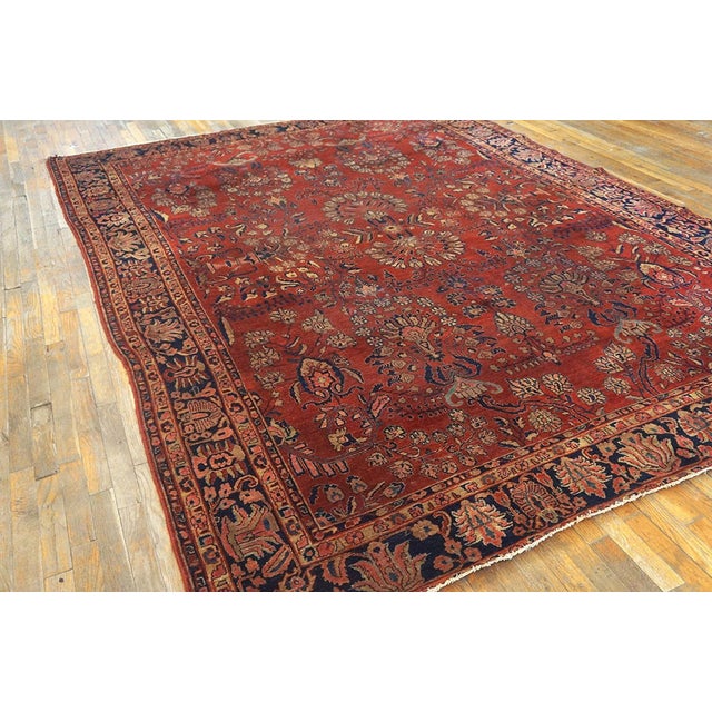 Textile 1920s Red Rust Field Shah Abbas Floral Antique Sarouk Knotted Wool Carpet Rug For Sale - Image 7 of 8