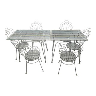 Vintage Salterini Wrought Iron Dining Set With 6 Chairs, Attributed For Sale