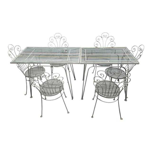 Vintage Salterini Wrought Iron Dining Set With 6 Chairs, Attributed For Sale