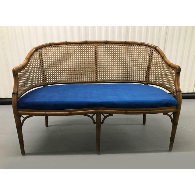 Vintage Cane and Velvet Loveseat Chairish