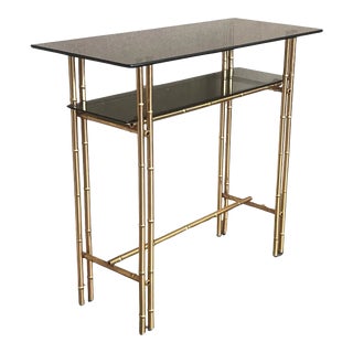 Mid-Century Modern Italian Faux Bamboo Gilt Metal Console With Smoked Glass For Sale