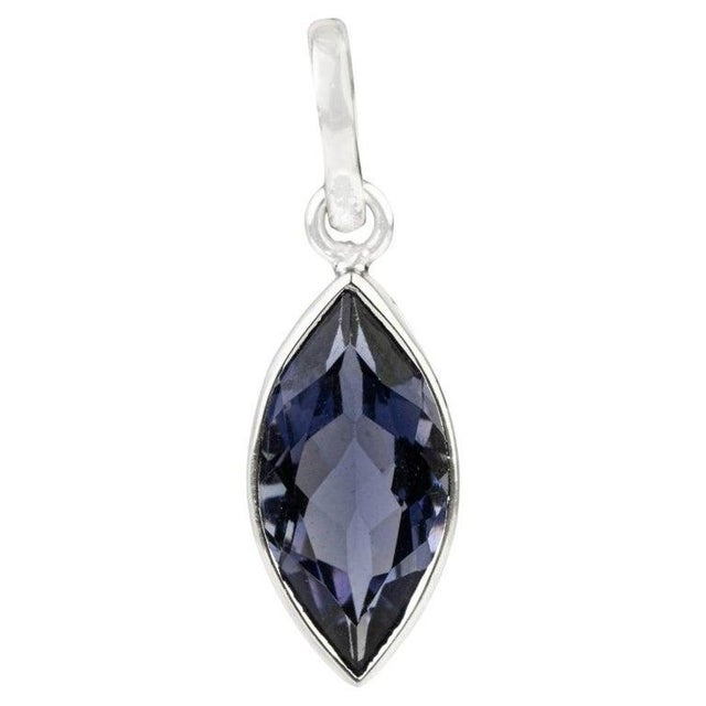 Silver Contemporary Marquise Cut Dainty Iolite Drop Pendant for Her For Sale - Image 6 of 10
