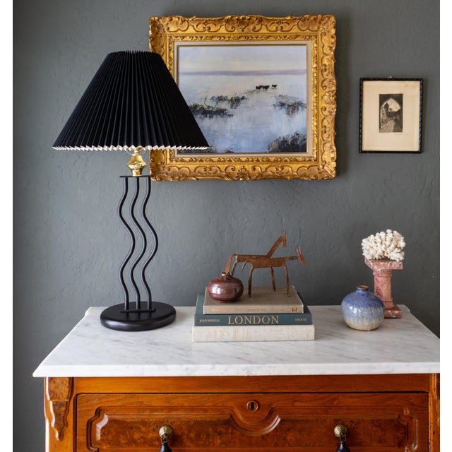 Black Black Wavy Memphis Style Squiggle Lamps | Set of Two For Sale - Image 8 of 11