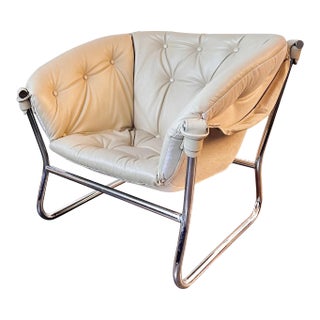 Vintage Westnofa Leather and Chrome Trega Sling Chair by Tormod Alnaes For Sale