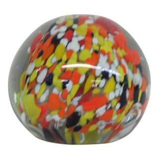 Art Glass Paperweight Multicolor Yellow Black Orange Confetti Pattern 5074b For Sale