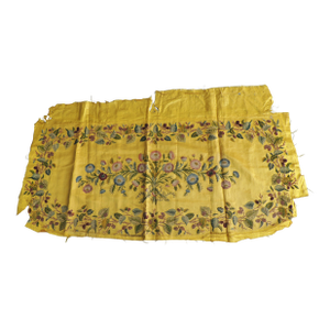 19Th C. Italian Yellow and Green Silk Embroidery Settee Cover Panel #2