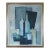 Mid-Century Modern 'Bottles in Blue Geometry' Vintage Swedish Cubist Still Life Oil Painting, Framed For Sale