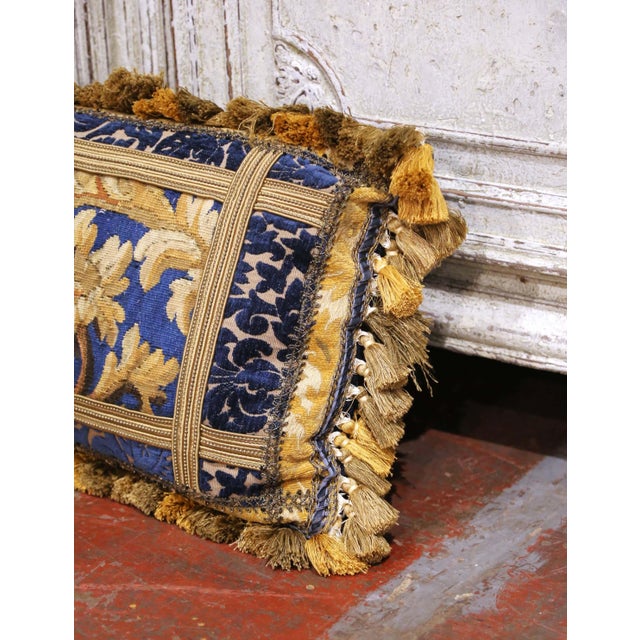 Pair of 18th Century French Aubusson Tapestry and Velvet Bolster Pillows For Sale - Image 4 of 8