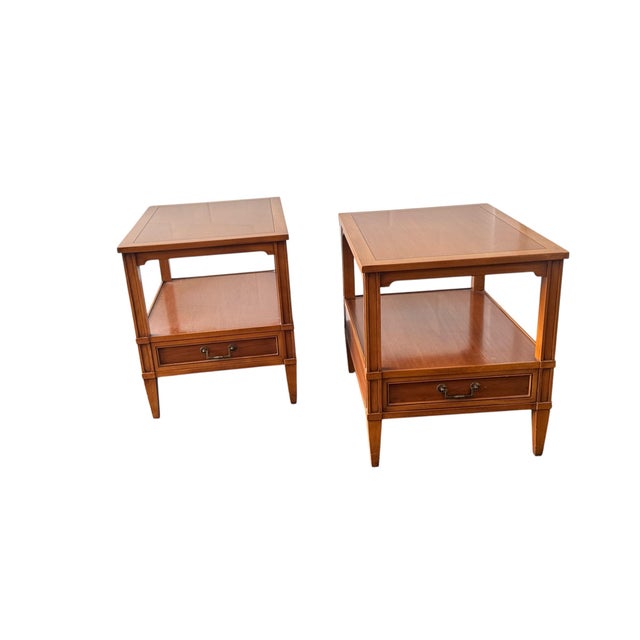 Hekman Mid-Century Modern Walnut End Tables With Drawer and Open Shelf - A Pair For Sale - Image 12 of 13