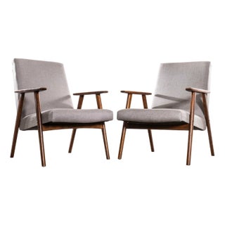 Grey Cotton Velvet Armchair by Jaroslav Šmídek, 1950s For Sale