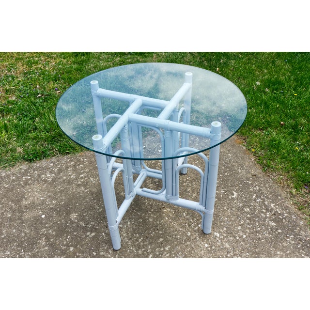Bamboo Rattan Patio Dining Set Table and Four Chairs Restored For Sale - Image 4 of 8