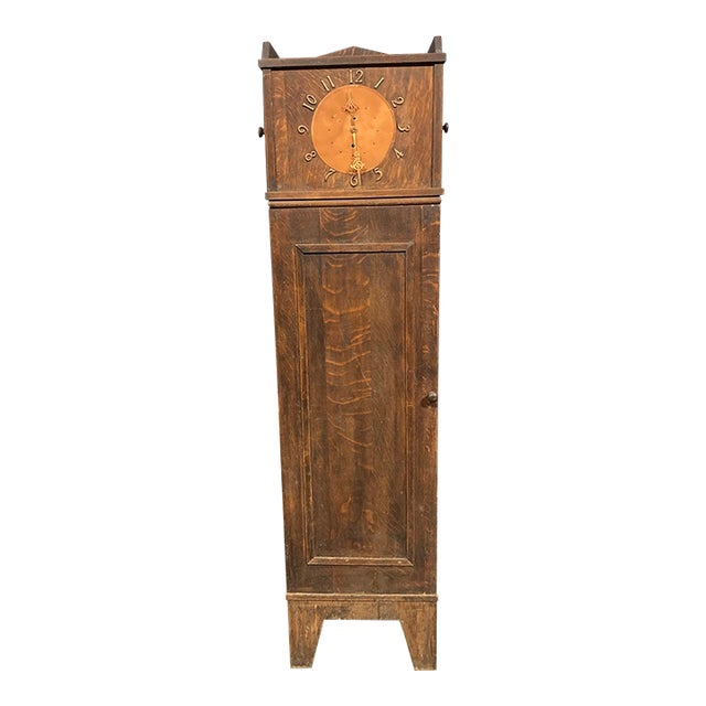 Quarter Sawn Oak Arts & Crafts Floor Clock With Cabinet For Sale