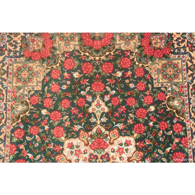 Persian Nazmiyal Collection 1950s Green Floral Vintage Persian Silk Qum Rug For Sale - Image 3 of 8