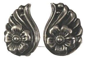 1940s Sterling Repoussé Flower and Leaf Earrings, A Pair